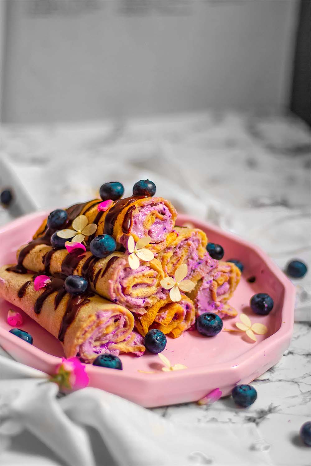 Gluten-free crepes with tofu & berry filling