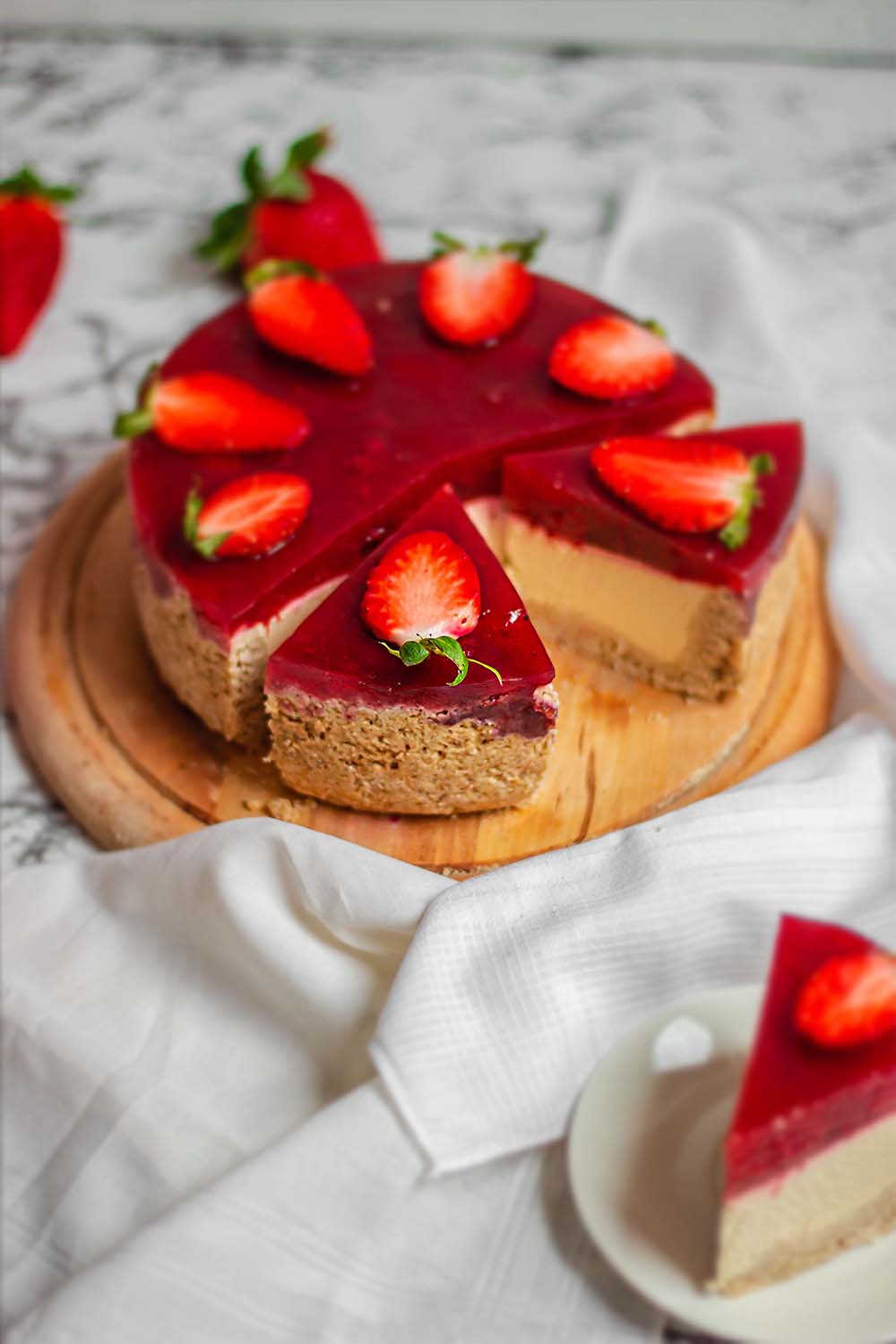 Gluten-free vegan strawberry cheesecake