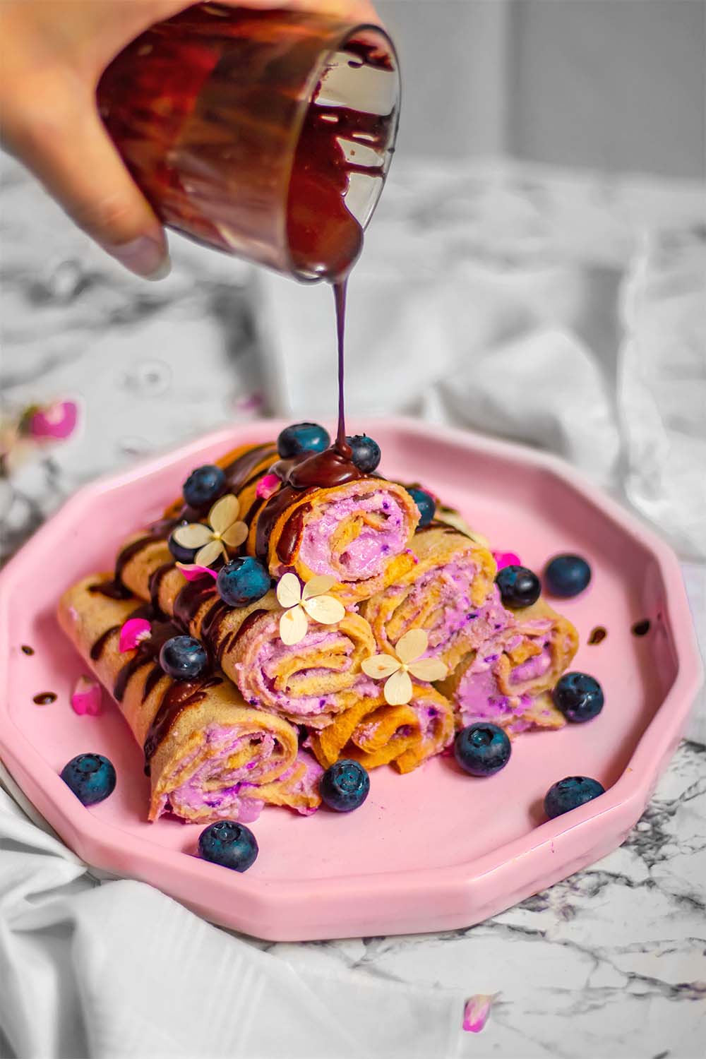Gluten-free crepes with tofu & berry filling