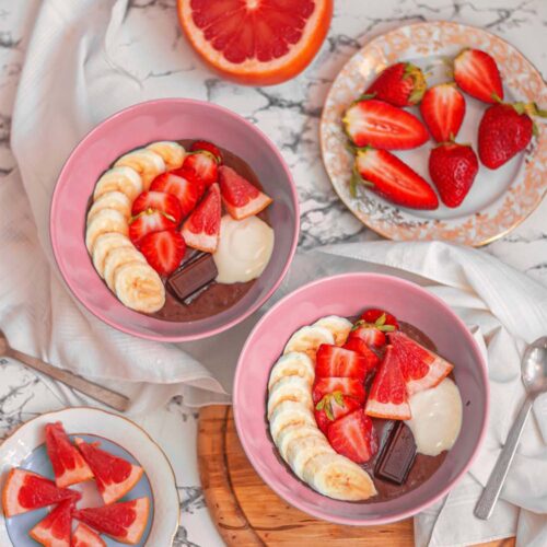 Vegan breakfast chocolate rice porridge