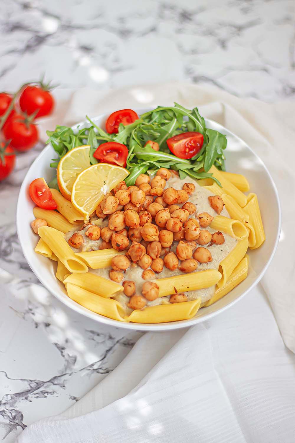 Vegan eggplant sauce with roasted chickpeas