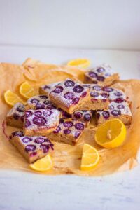 Gluten-free fudgy blueberry squares