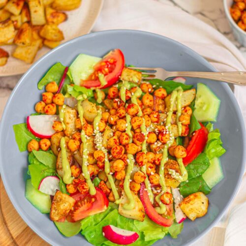 Roasted potato and chickpea salad