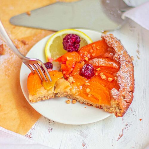 A slice of gluten free apricot galette