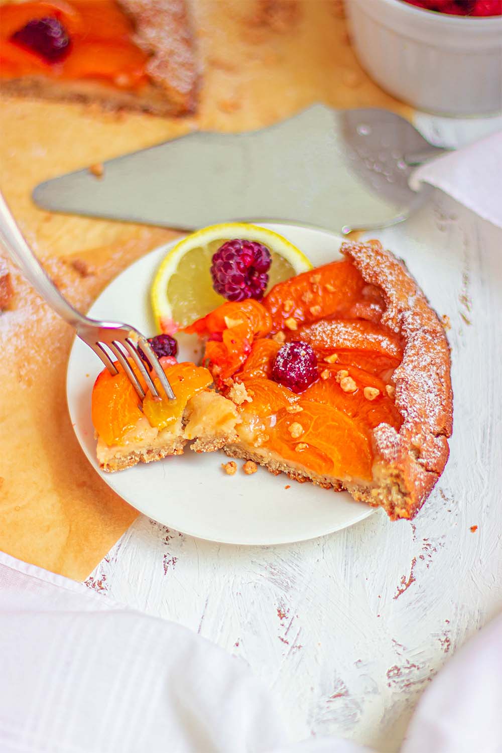 A slice of gluten free apricot galette