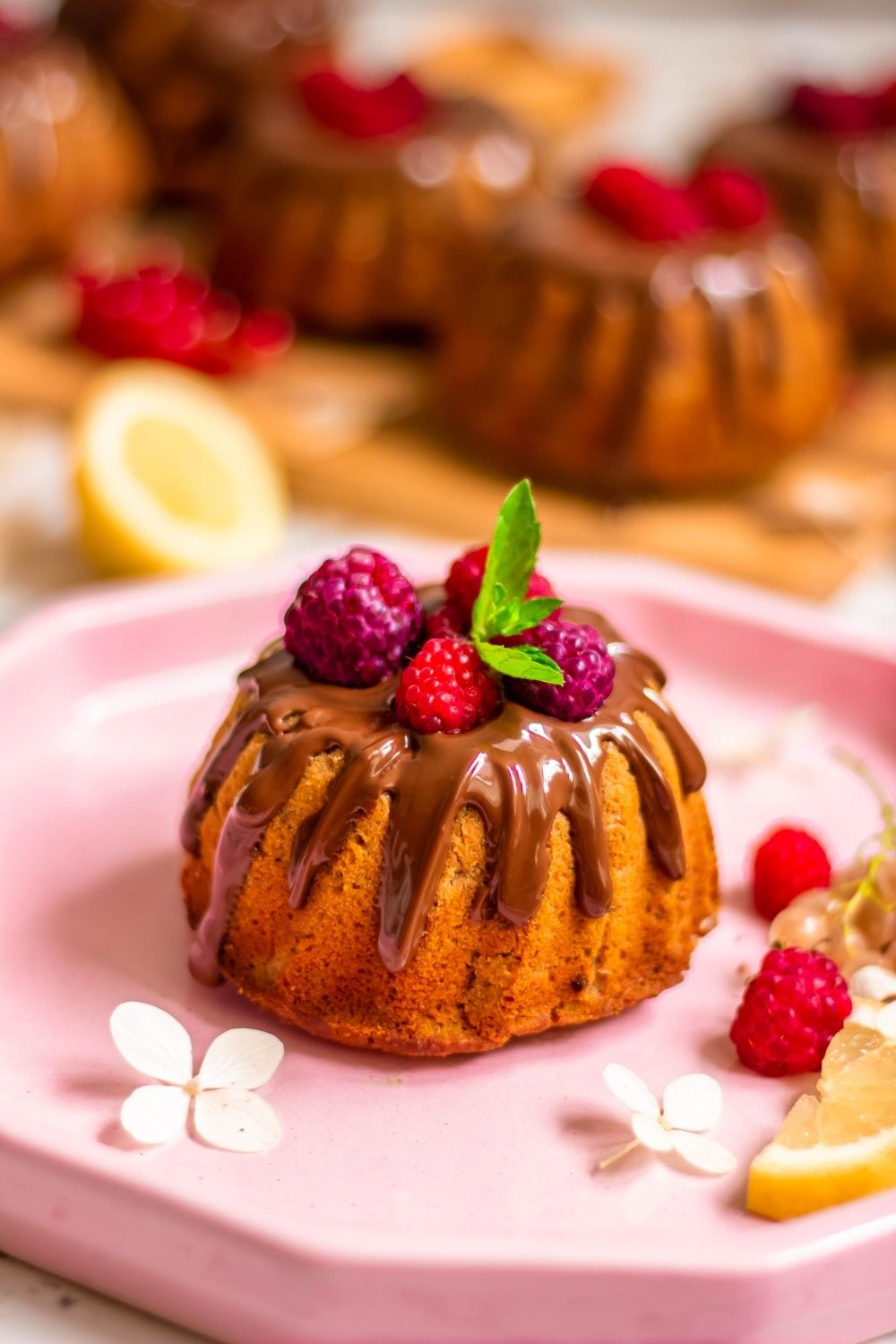Gluten-free peach raspberry bunt cakes