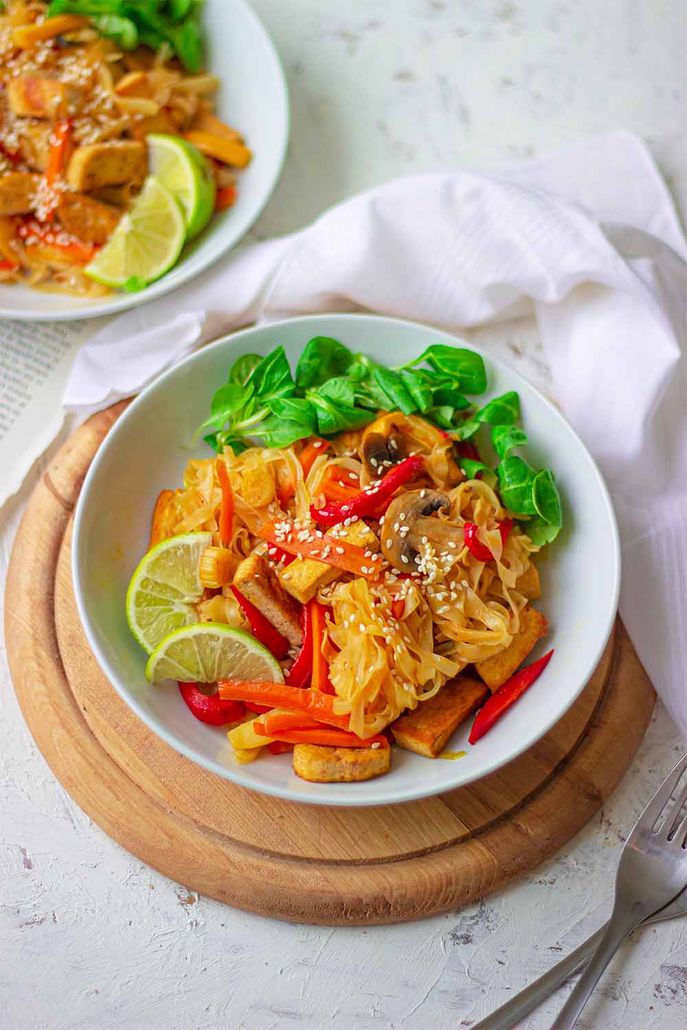 Tofu stir fry with rice noodles