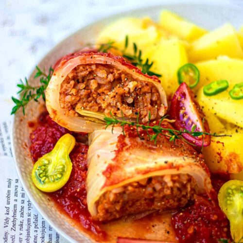 Vegan stuffed cabbage rolls