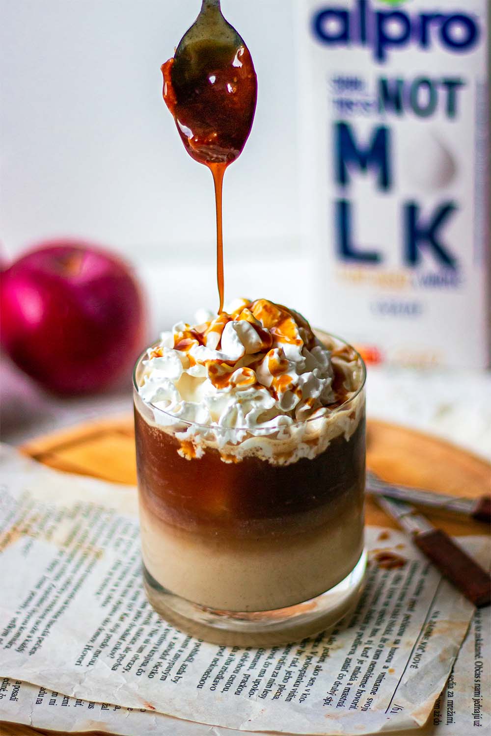 Iced apple crisp macchiato with oat milk